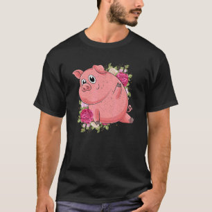 Garden Flowers Farm Animal Farmer Cute Piglet Pig T-Shirt