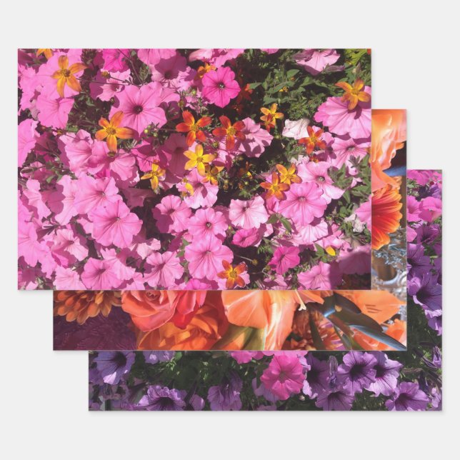 Garden Flowers Floral Pinks Oranges Mom Wrapping Paper Sheet (Set)