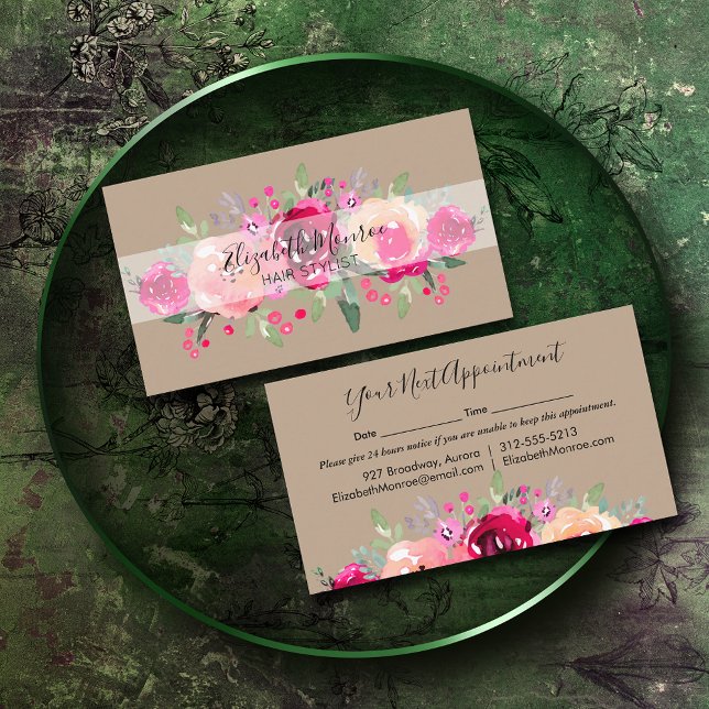 Garden Flowers Hair Stylist Salon Makeup Kraft Appointment Card (Creator Uploaded)