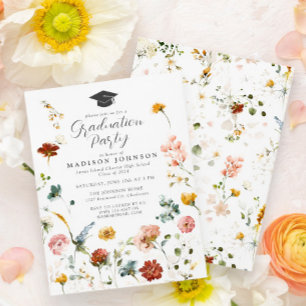 Garden Flowers High School Graduation Party Invitation