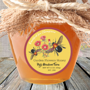 Garden Flowers Honey Sticker, Bee, Vintage Classic Round Sticker