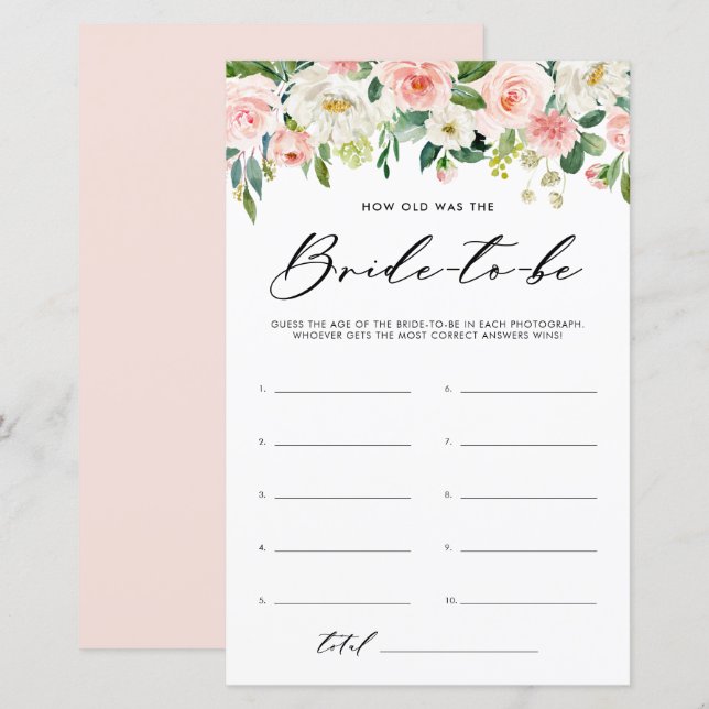 Garden Flowers How Old Was The Bride Shower Game (Front/Back)