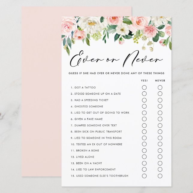 Garden Flowers Never Have I Ever Shower Game (Front/Back)