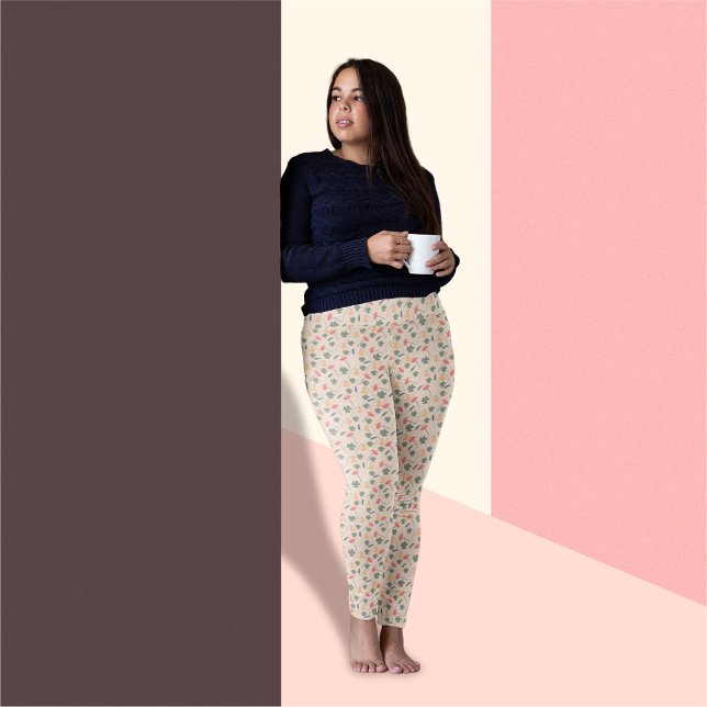 Garden Flowers on beige background Pattern Leggings (Creator Uploaded)