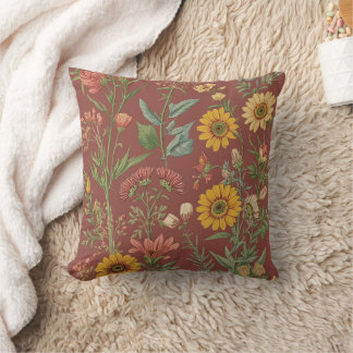 Garden flowers on Brown Umber Background Cushion