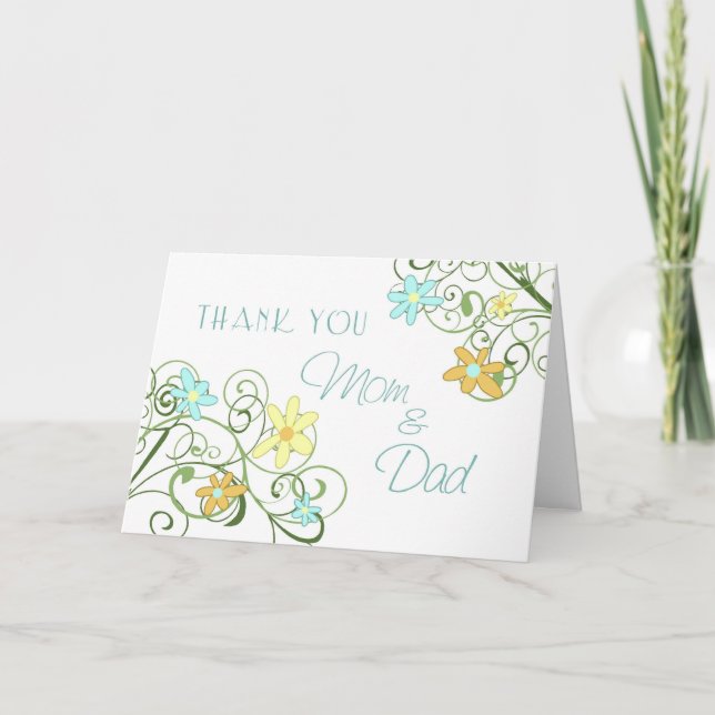 Garden Flowers Parents Wedding Day Thank You Card (Front)
