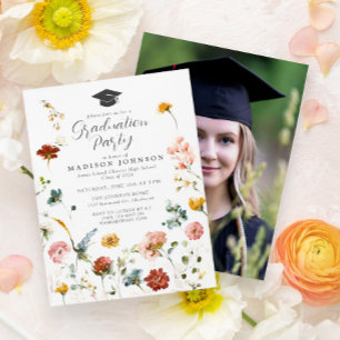 Garden Flowers Photo High School Graduation Party Invitation