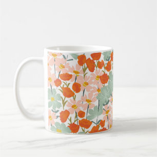 Garden flowers: pink, orange seamless coffee mug
