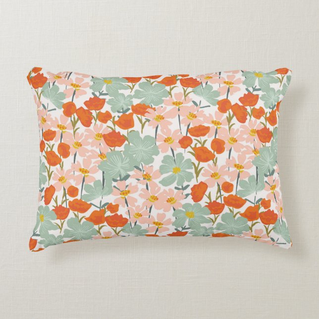 Garden flowers: pink, orange seamless decorative cushion (Front)