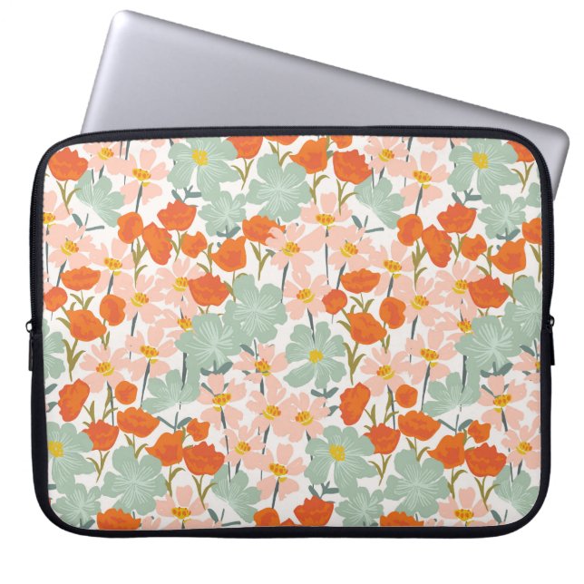 Garden flowers: pink, orange seamless laptop sleeve (Front)