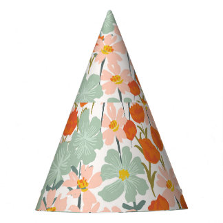Garden flowers: pink, orange seamless party hat