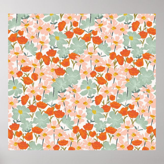 Garden flowers: pink, orange seamless poster (Front)