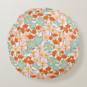 Garden flowers: pink, orange seamless round cushion