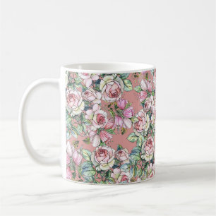 Garden flowers rose with tulips painted in waterco coffee mug