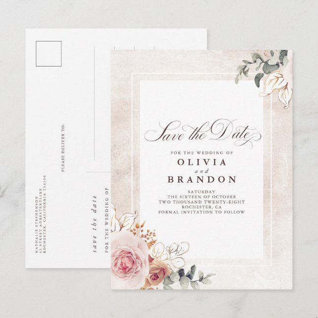 Garden Flowers Save The Date Announcement Postcard (Front/Back)