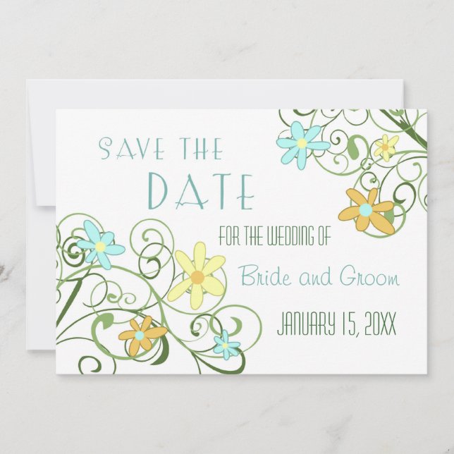 Garden Flowers Save the Date Wedding Card (Front)