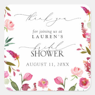 Garden Flowers Watercolor Bridal Shower Thank You Square Sticker