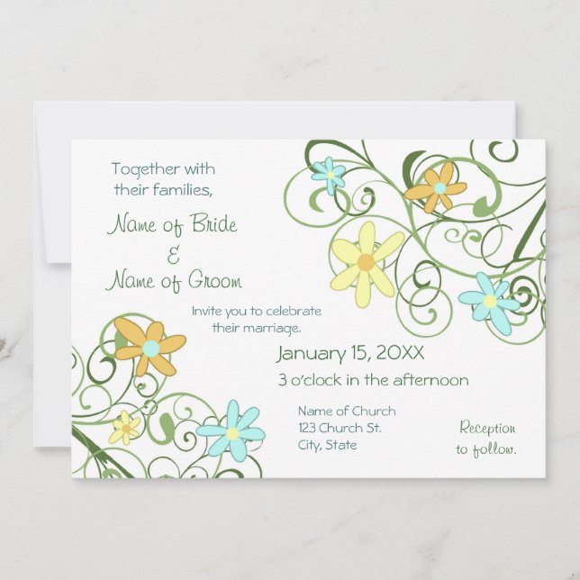 Garden Flowers Wedding Invitation Card (Front)