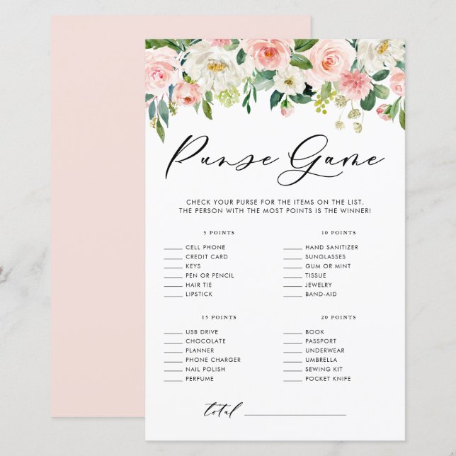 Garden Flowers What's In Your Purse Shower Game (Front/Back)