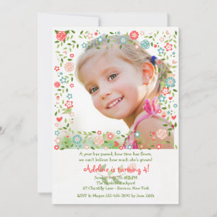 Garden Flowers White Photo Invitation