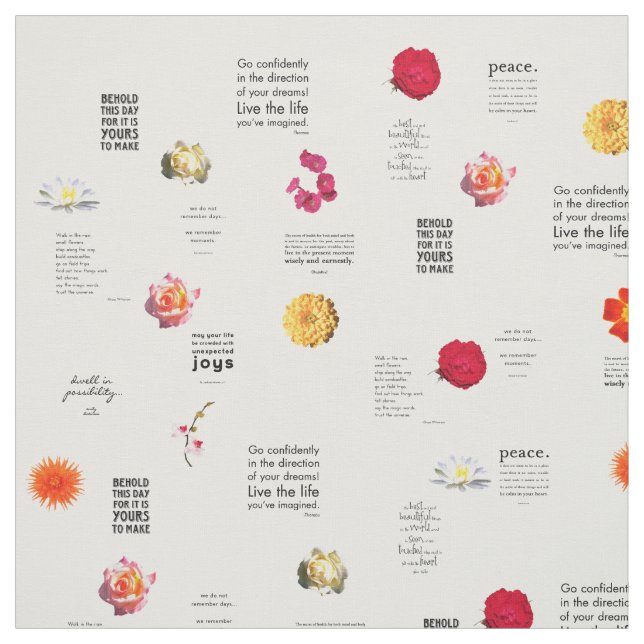 Garden Flowers with Quotes Print Pattern Fabric (Swatch)