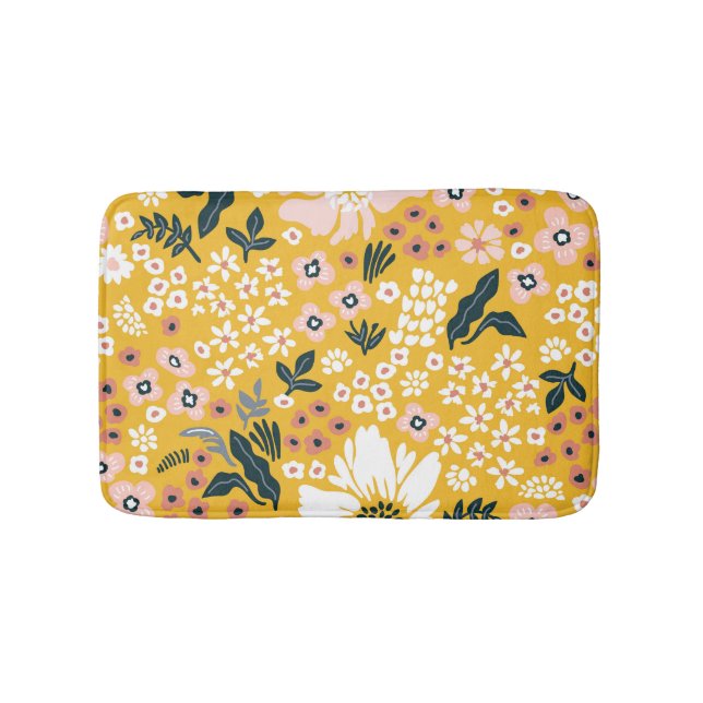 Garden Flowers: Yellow Vintage Charm. Bath Mat (Front)
