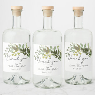 Garden Foliage Greenery Vines Wedding Thank You Liquor Bottle Label