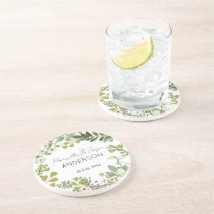 Garden Foliage Greenery Wreath Wedding Party Coaster