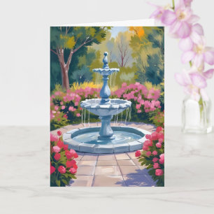 Garden Fountain Floral Painting Card