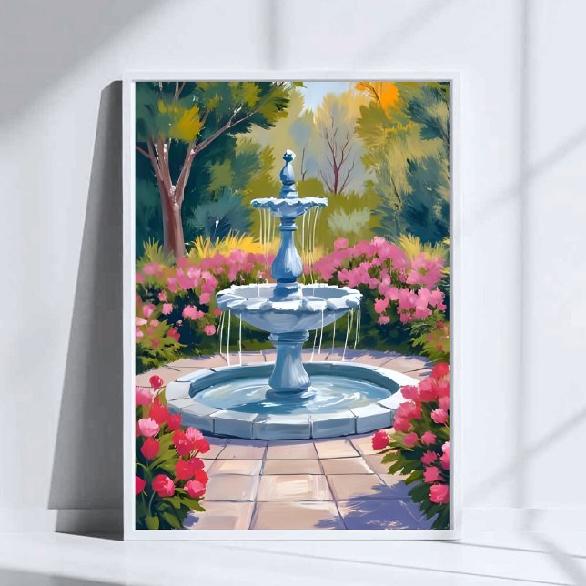 Garden Fountain Floral Painting Watercolor Art Poster (Creator Uploaded)