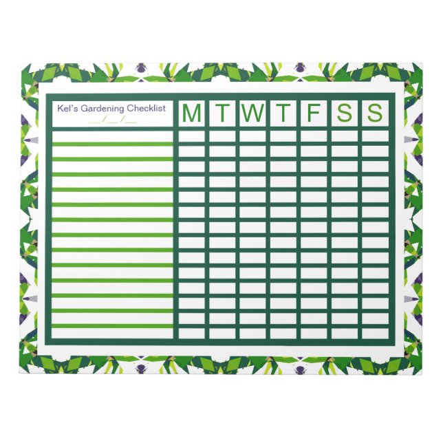 Garden Gardening Growing Weekly Tracker Planner Notepad (Front)