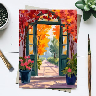 Garden Gate Watercolor Botanical Floral Painting Postcard