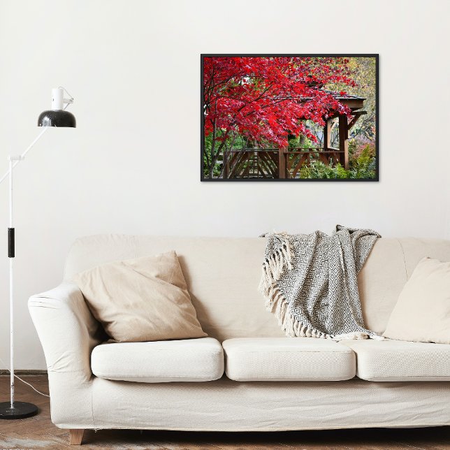 Garden Gazebo and Red Autumn Leaves Poster (In Situ)