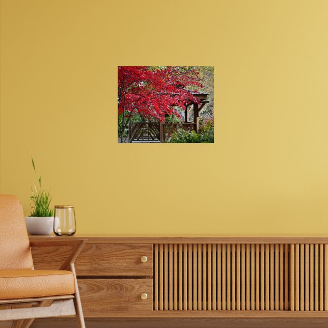 Garden Gazebo and Red Maple Leaves Poster (Living Room 2)