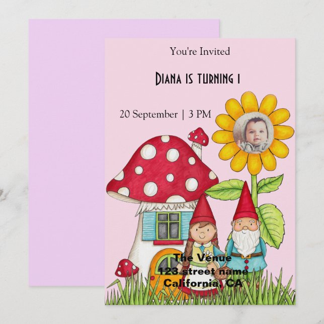 Garden Gnome Birthday Invitation (Front/Back)