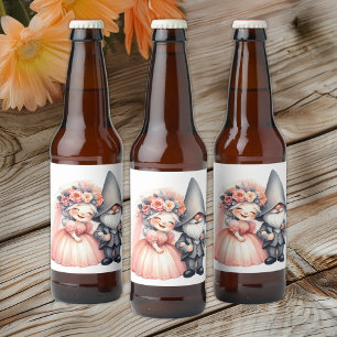Garden Gnome Bride Groom Fairytale Rustic Wedding Beer Bottle Label