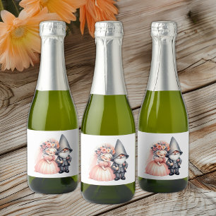 Garden Gnome Bride Groom  Fairytale Rustic Wedding Sparkling Wine Label