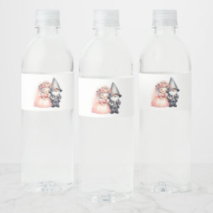 Garden Gnome Bride Groom  Fairytale Rustic Wedding Water Bottle Label