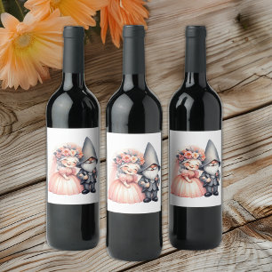 Garden Gnome Bride Groom  Fairytale Rustic Wedding Wine Label