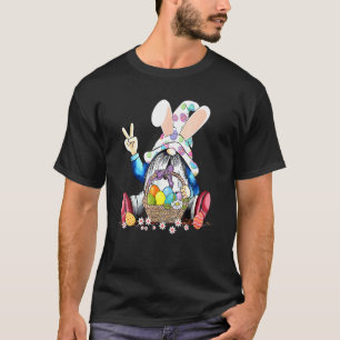 Garden Gnome Bunny Ears Easter Eggs Basket Happy E T-Shirt