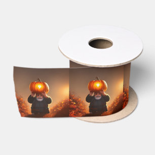Garden Gnome Carrying A Pumpkin, Satin Ribbon