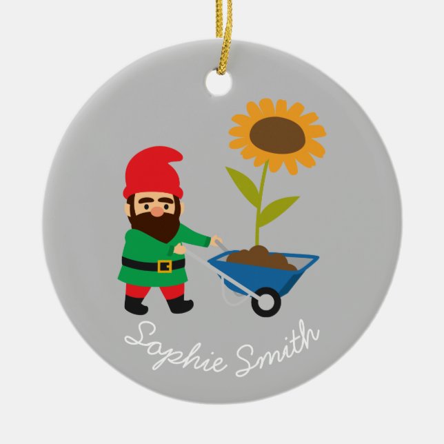 Garden gnome cute gardening theme ceramic tree decoration (Front)