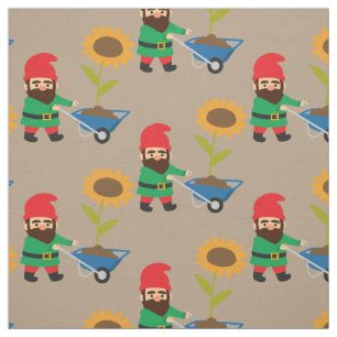 Garden gnome cute gardening theme fabric