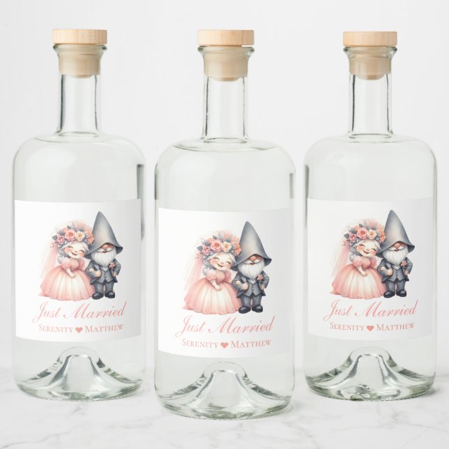 Garden Gnome  Fairytale Rustic Wedding Liquor Bottle Label (Bottles)