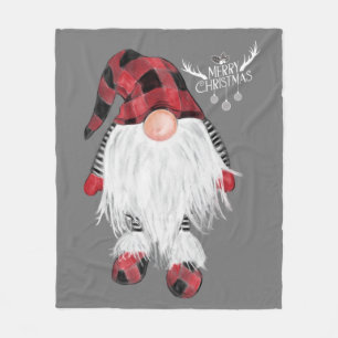 Garden Gnome Merry Christmas Red Buffalo Plaid Paj Fleece Blanket