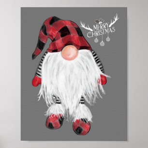 Garden Gnome Merry Christmas Red Buffalo Plaid Paj Poster