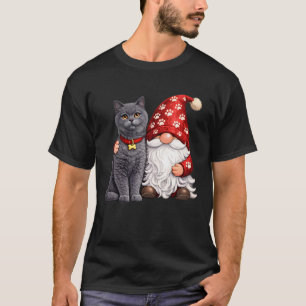 Garden Gnome with Cute British Shorthair Cat Mum W T-Shirt