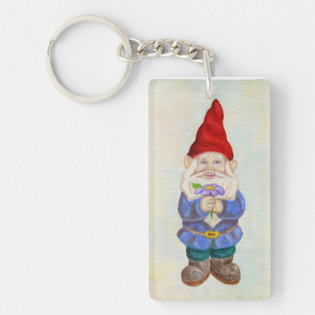 Garden Gnome with Flower keychain (Front)