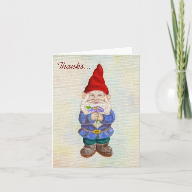 Garden Gnome with Flower thank you card (Front)