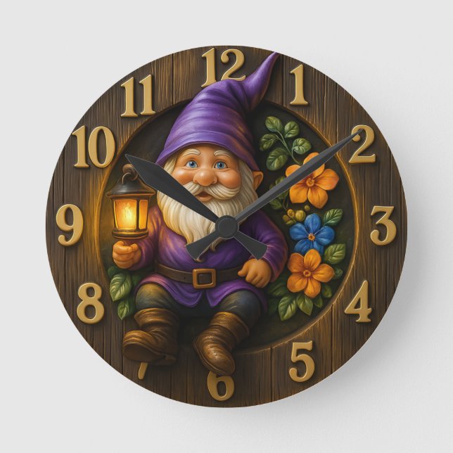 Garden Gnome with Lantern Wall Clock (Front)